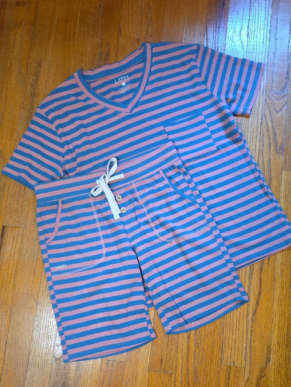 LATES By Kate Pajamas Shorts and Top - Pink & Blue Stripes - Size M